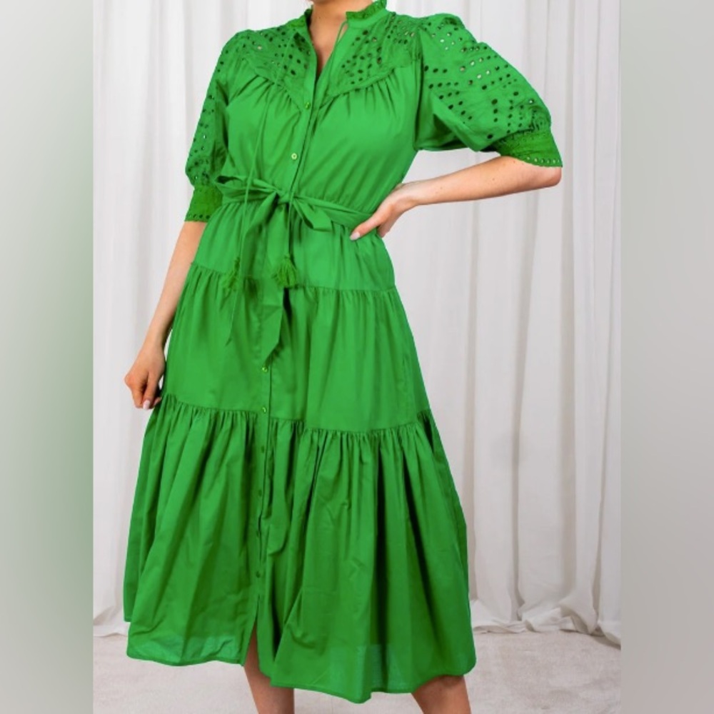 Suncoo Paris Cora Midi Dress Green $250 worn 1x size Large (10/12)